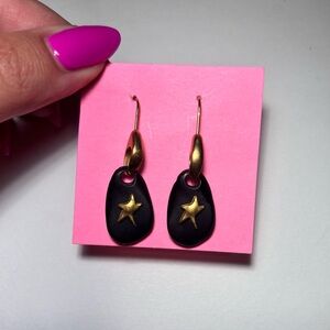 Gold and Black Star Dangle Earrings